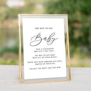 Instant Download Don&#39;t Say Baby Shower Activity, Minimalist Thin Script Gender Neutral, Non-Editable Black and White Printable File-177