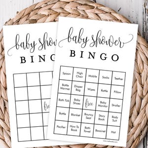 Cartões de jogo de bingo para bebês | 50 cartões pré-preenchidos, cartões em branco e cartões de visita | Conjunto de jogos para chá de bebê 1 | PDF para impressão Download instantâneo #916