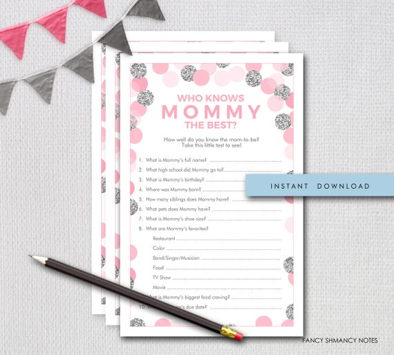 Baby Shower Game, Who Knows Mommy the Best Baby Shower Game, Pink and ...