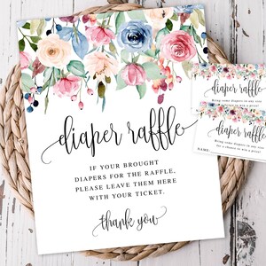 Baby in Bloom, Diaper Raffle Sign and Printable Tickets, Watercolor Mixed Flowers, Instant Digital Download, Printable File #159