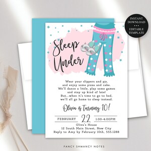 Sleep Under Editable Birthday Blue Pajamas Party Invitation, Edit Yourself, Print or Text, Instant Download, Corjl Template #083