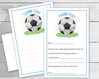 Printable Soccer Ball BLue Thank You Notes, Lined or Fill in The Blank Style, Print at Home Boys Stationery Sheets, Instant Download #014