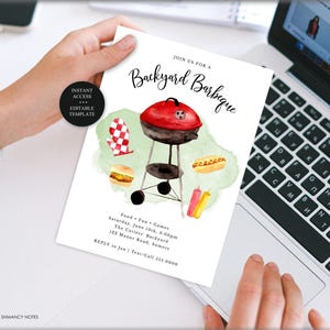 Backyard Barbeque Invitation, Self-Edit, Watercolor Grill Invite, Editable Text, Print/Text, Instant Download, Corjl Editable Template #144