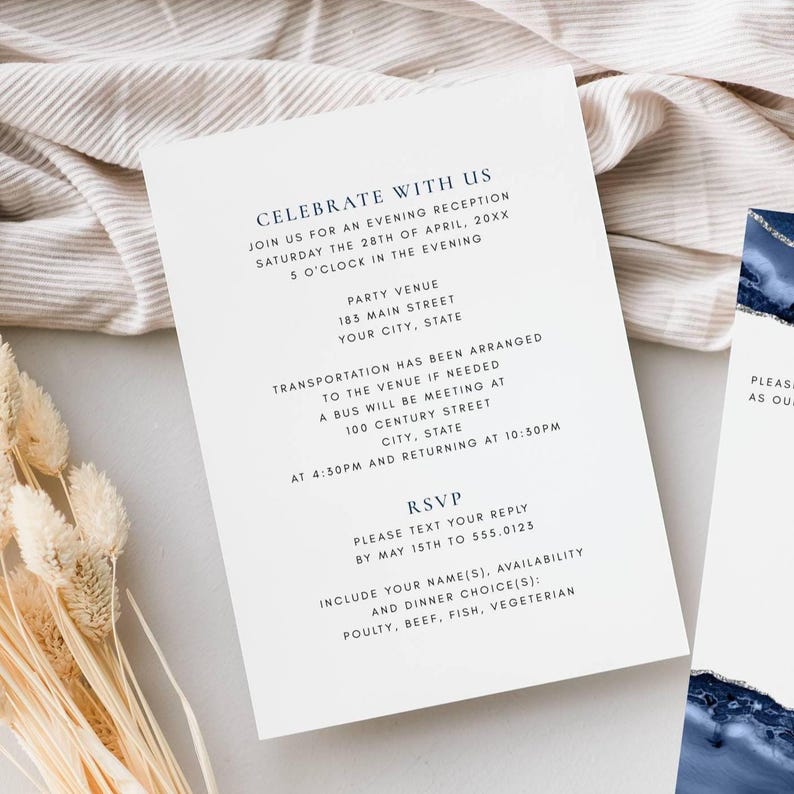 Bar Mitzvah All in One Editable Invitation | Blue Silver Agate Star of David Design | Double Sided 5x7 Invite | Editable Template 151 image 3