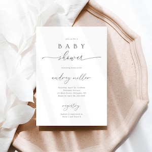 Invitación editable para baby shower con texto y colores florales, minimalista, moderno, de 5x7 o 4x6, con autoedición, descarga instantánea, plantilla CORJL 801