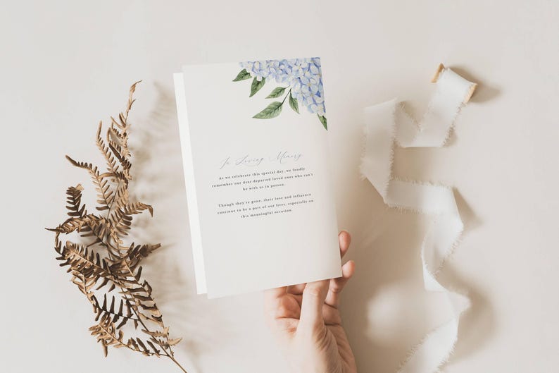Wedding Program, Blue Hydrangea Blooms Folded Program, CORJL Editable Template #428 image 4