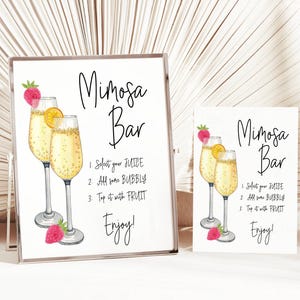Mimosa Bar Sign | Watercolor Champagne Glasses, Strawberries and Oranges | Sizes: 8x10" & 5x7" | Instant Digital Download, Printable File
