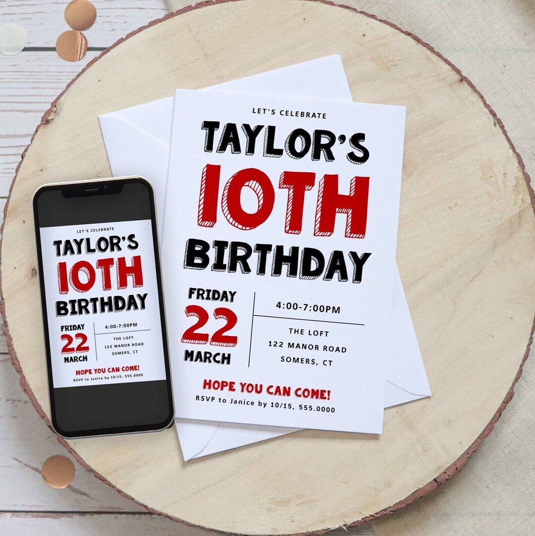 Red Black Birthday Invitation Template Block Font ANY AGE Fully Red Black Birthday Invitation Template Block Font ANY AGE Fully