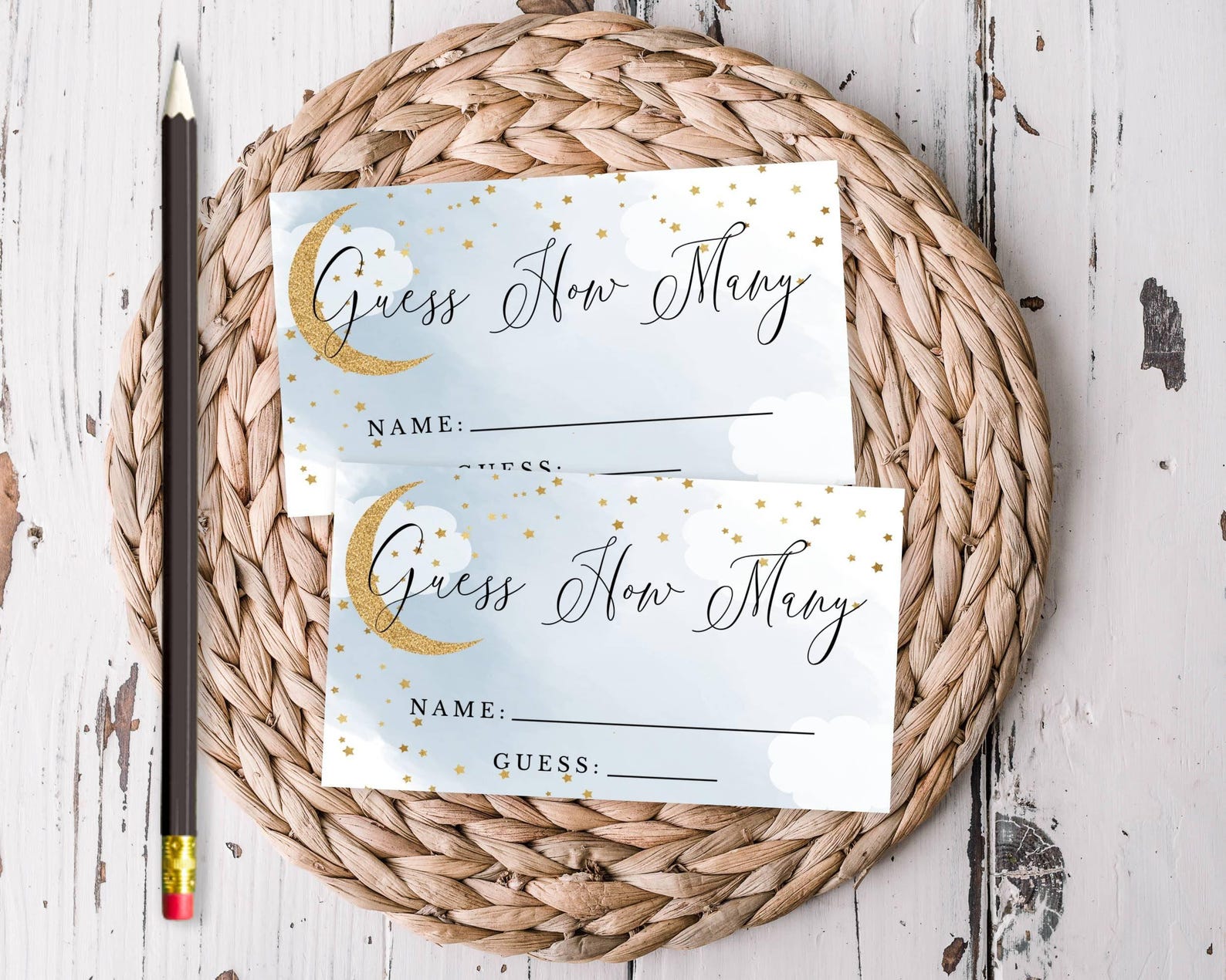 Quess How Many Sign Guess How Many Baby Shower Game Sign and Slips Blue Over the Moon ...