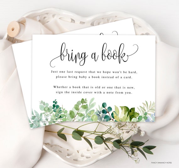 Books for Baby, Watercolor Greenery Foliage, Baby Shower Book Request Insert Card, Printable Digital file, Instant Download, #854 Il_570xn