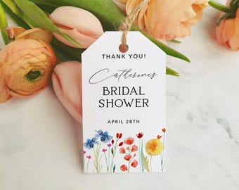 Wildflowers Editable Bridal Shower Favor Hanging Tags, Meadow Flowers, Size: 2 X 3.5", Edit Online, Digital Download, Editable Template 182
