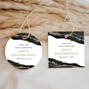 Schwarz Gold Achat bearbeitbare Favor Tags oder Aufkleber 3 Größen Kreis oder Quadrat-JEDE EREIGNIS, selbst bearbeiteter Text, sofortiger Download, CORJL Vorlage-337