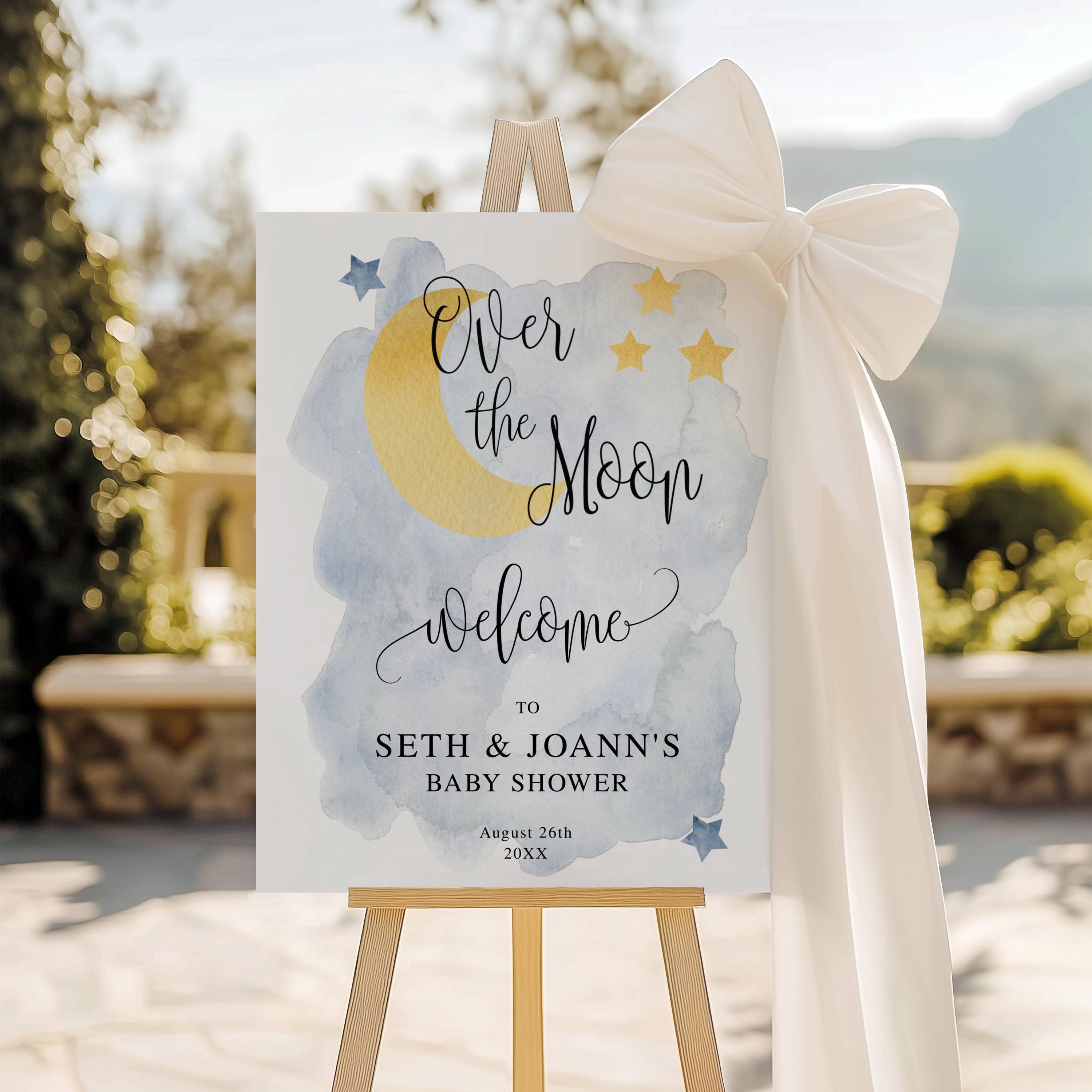 Baby Shower Welcome Sign, We're Over the Moon, Corjl Editable Template ...
