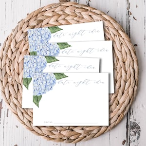 Blue Hydrangea Date Night Printable Cards, Bridal Shower, Watercolor Blue Hydrangea Blooms, Instant Digital Download, Printable File 428