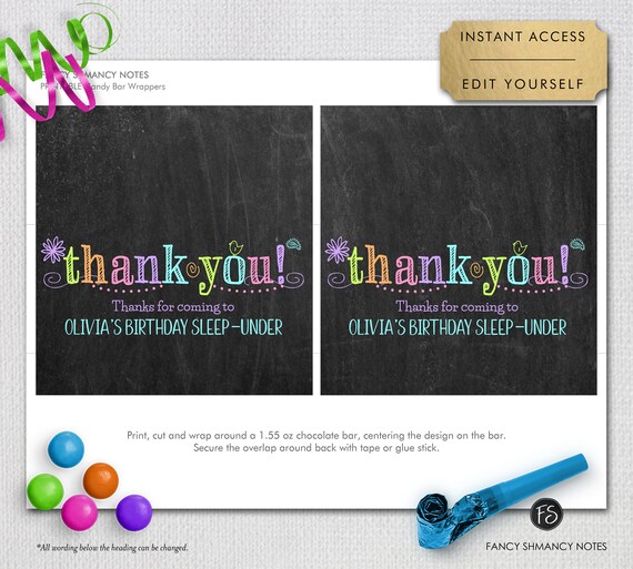 Candy Bar Wrapper Chalkboard Thank You Editable Etsy