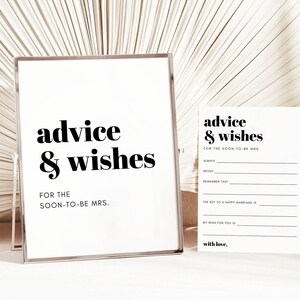 Advice and Wishes for the Soon to Be Mrs. Sign and Advice Cards, Minimalist Chunky Print, Printable File Instant Dowload 847