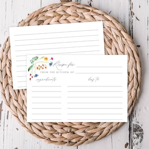 Wildflower Meadow Recipe Cards, Size: 4x6&quot;, Love in Bloom Bridal Shower Theme, Print at Home, Instant Digital Download 182