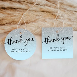 Silber Glitter Fade bearbeitbare Party Favor Tags oder Aufkleber 3 Größen Kreis oder Quadrat, selbst bearbeiteter Text Sofortiger Download CORJL Vorlage 096