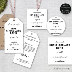 Simple Editable Hot Chocolate Bomb Food Labels Hanging Tag Round Jar Label Square Tags Edit Text & Colors Instant Download CORJL Template
