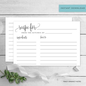 Printable Recipe Card Minimalist Calligraphy Script Black and White Recipe Card, Instant Download, Printable Digital File, 916