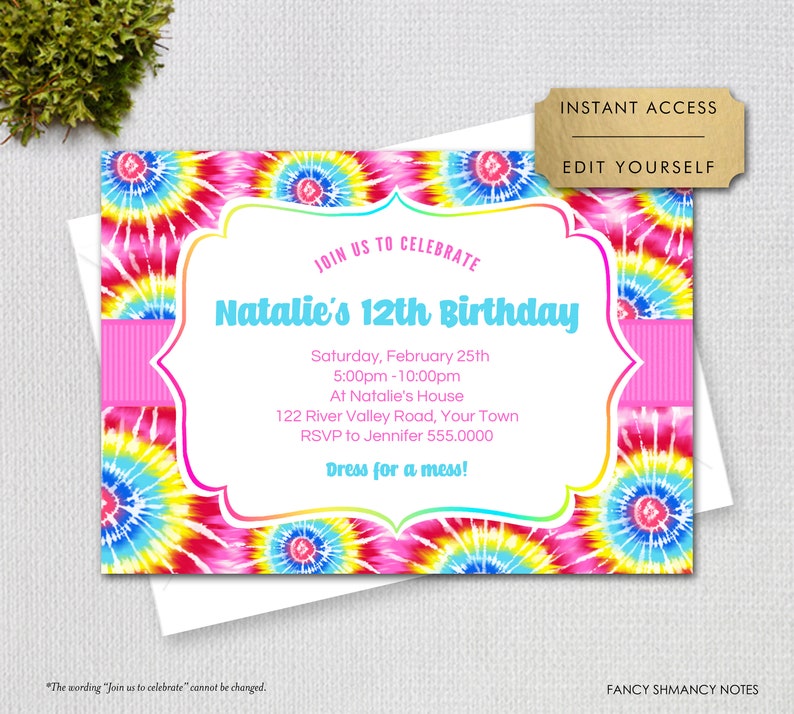 Editable Tie Dye Invitation Join us to Celebrate Etsy