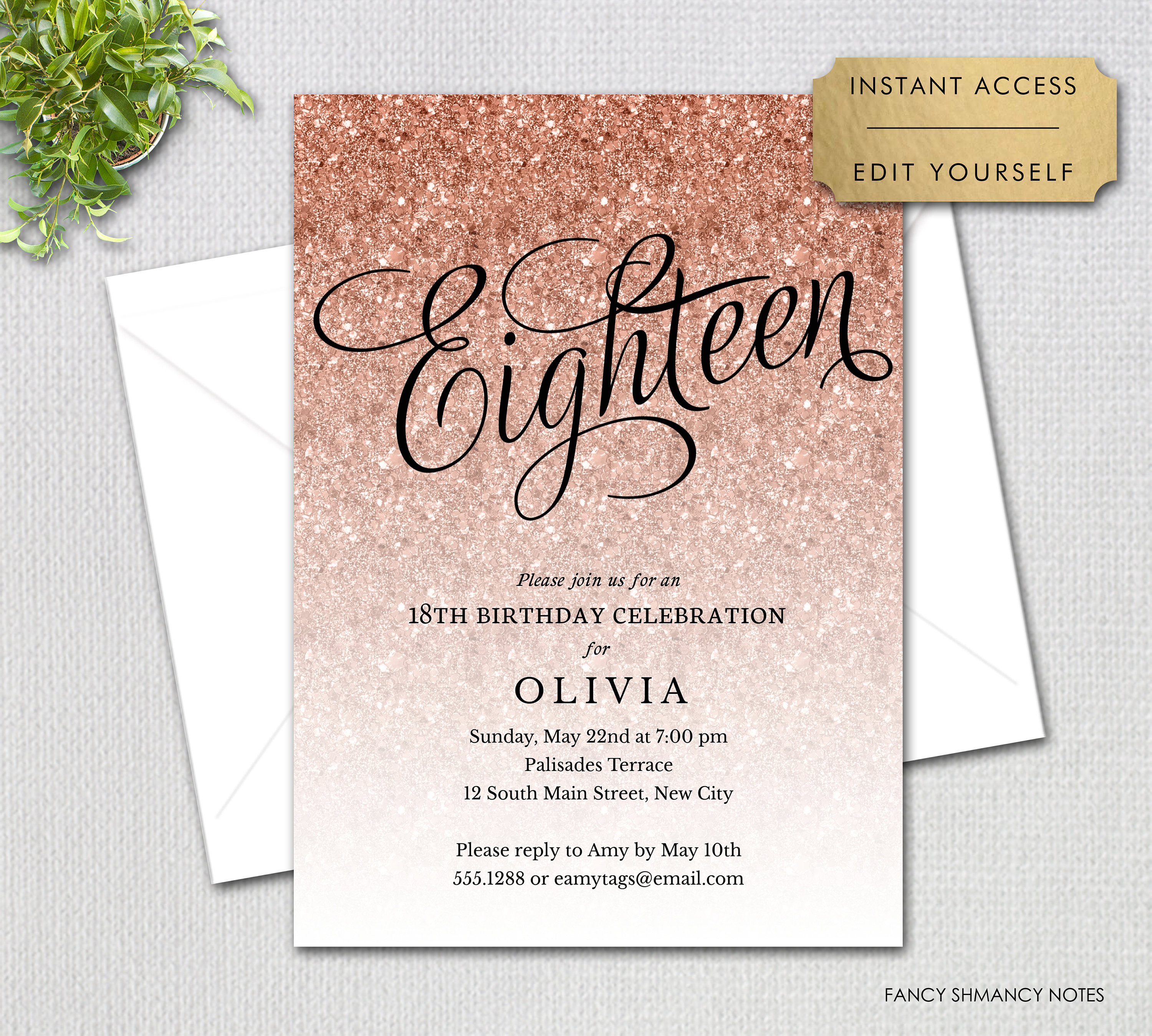 18 eighteen rose gold glitter fancy script etsy
