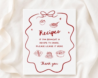 Recipe Card Drop Off Printable Sign, Red That's Amore Bridal Shower Collection, Instant Download 317