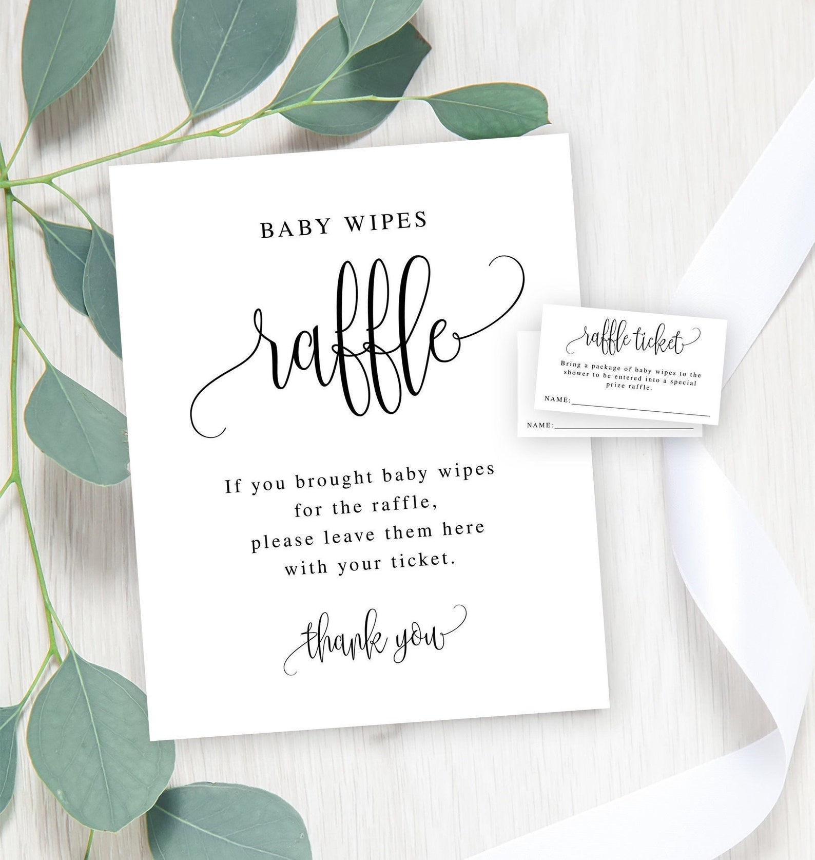 Editable Baby Shower Raffle Ticket & Sign Minimalist Etsy