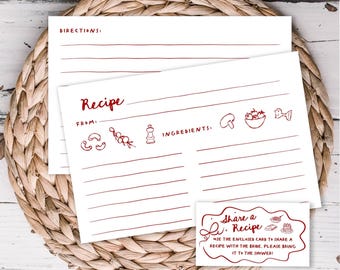 Tarjeta de recetas imprimible e inserto para invitación, temática italiana para despedida de soltera "Red That's Amore" (descarga digital instantánea) 317