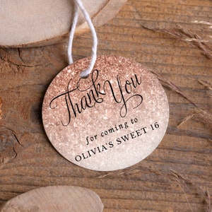 Rose Gold Glitter bearbeitbare Party Favor Tags oder Aufkleber 3 Größen Kreis oder Quadrat, selbst bearbeiteter Text Sofortiger Download CORJL Vorlage # 1435