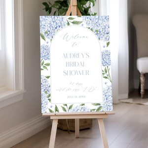 Bridal Shower Welcome Sign, Blue Hydrangea Arch, Corjl Editable Template 428 image 4