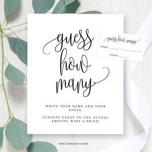 Guess How Many Game Shower Game Party Activity, Display Sign and Cards, Minimalist Calligraphy Instant Download, Printable Digital File #916
