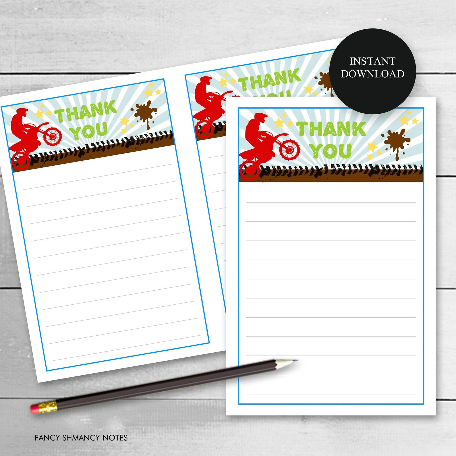 Printable Motocross Dirt Bike BMX Fill in the Blank Thank You Notes ...