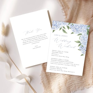 Blue Hydrangea Wedding Itinerary Card | Blue Floral | 5x7&quot; Welcome Bag Card | Edit Text Online | Digital Download, Editable Template 428