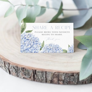Blue Hydrangea Recipe Request Card (Print), Floral Invitation Insert, Instant Digital Download, 428