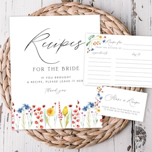 Wildflower Meadow Printable Recipe Card, Invitation Insert and Shower Display Sign Set, Love in Bloom Theme, Instant Digital Download 182