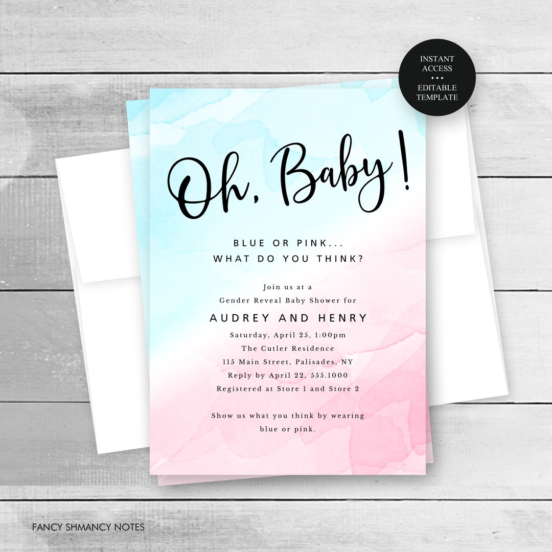 Modèle dinvitation à la fête de bébé gender Reveal texte Etsy France