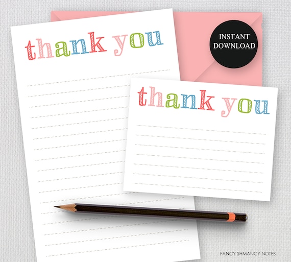 Printable Thank you Note, Rainbow Sketch Print, Printable Stationery, Lined or Unlined Children ...