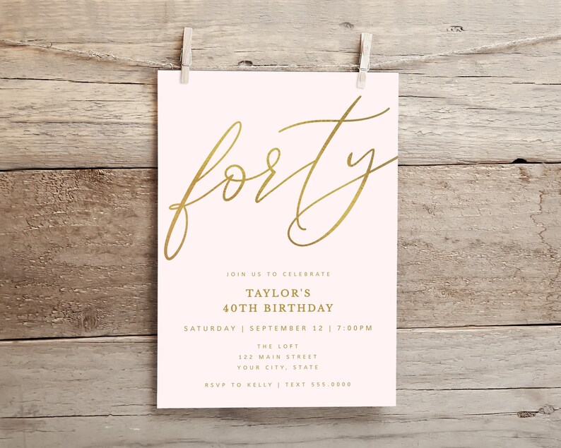 40th Birthday Invitation Gold Script Letters Forty or ANY AGE Adult Invite Woman Girl, Self-Edit, Custom Colors, Corjl Editable Template-177 image 3