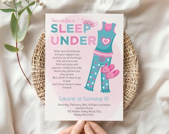 Editable Sleepunder Birthday Invitation Template | Pajama Design | Any Age | 4x6 & 5x7 Sizes | Self-Edit Online, Digital Download #056