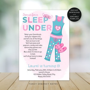 Sleep Under Editable Birthday Pajama Party Invitation, Edit Yourself, 5x7 & 4x6, Print or Text, Instant Download, Corjl Template #056