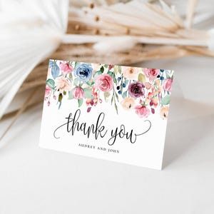 Editable Personalized Floral Border Thank You Folded Note Card, Calligraphy Script, Self-Edit, CORJL Template Instant Download #159