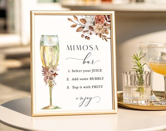 Fall Mimosa Bar Sign, Terracotta Flowers & Champagne Glass, Rustic Autumn Floral Printable, Brunch Shower Sign, Instant Download 124