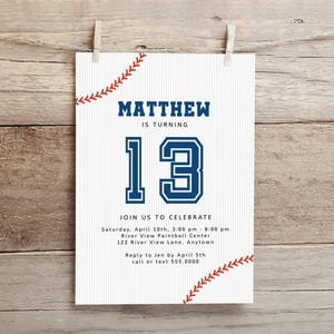 Baseball Birthday Invitation | Edit Online for Any Age | 4x6 & 5x7 Sizes | Perfect for Kids throughTeens | Editable Digital Template #005