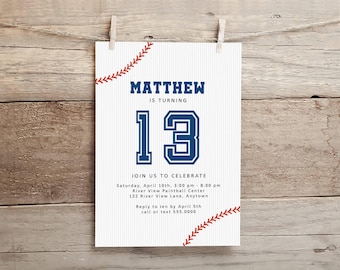 Baseball Birthday Invitation | Edit Online for Any Age | 4x6 & 5x7 Sizes | Perfect for Kids throughTeens | Editable Digital Template #005