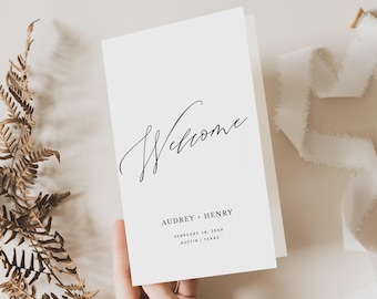 Wedding Program Template | Booklet Style Fancy Script Minimalist Design, Fully Editable #177
