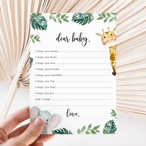 Junglethema lieve baby, wensen en wensen Afdrukbare aandenken advieskaarten, babyshoweractiviteit, babydieren, instant digitale download, 142