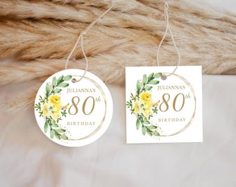 Yellow Flowers Editable Party Favor Tags or Stickers ANY EVENT 3 Sizes Circle or Square, Self-Edit Text Instant Download CORJL Template #186