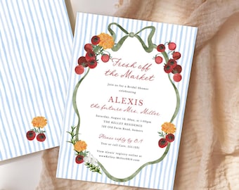 Fresh Off the Market Bridal Shower Invitation, Tomatoes and Marigolds, Editable Template 002