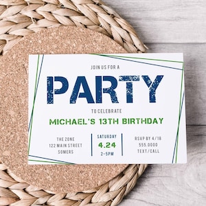 Boys Birthday Party Invitation | Custom Colors and Text | Sporty Boys Invite | Size: 4x6 & 5x7&quot; | Digital Download, Editable Template 082